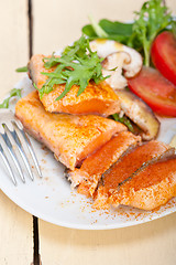 Image showing grilled samon filet with vegetables salad