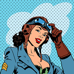 Image showing Pin up girl pilot aviation army beauty pop art retro