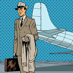 Image showing Male passenger air traveler business trip businessman pop art re