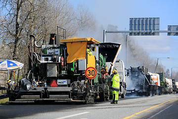 Image showing Machine Laying Asphalt Concrete at Road Works