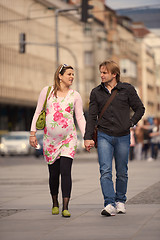 Image showing young pregnant couple have fun and relax