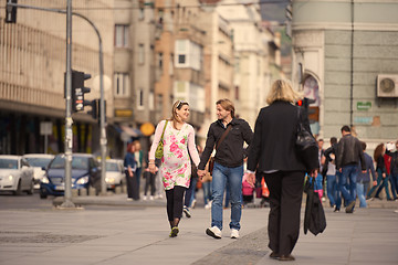 Image showing young pregnant couple have fun and relax