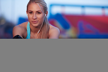 Image showing sporty woman on athletic race track