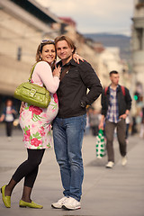 Image showing young pregnant couple have fun and relax