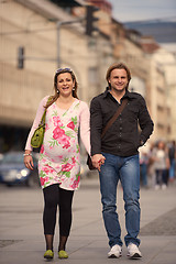 Image showing young pregnant couple have fun and relax