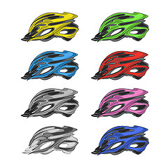 Image showing Set of Colorful Bike Helmets