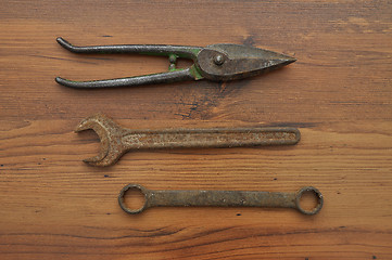 Image showing Pair of snips and wrenches