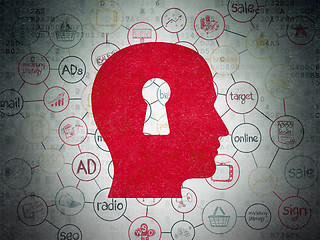 Image showing Marketing concept: Head With Keyhole on Digital Paper background