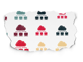 Image showing Cloud networking concept: Cloud Network icons on Torn Paper background