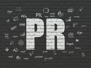 Image showing Advertising concept: PR on wall background