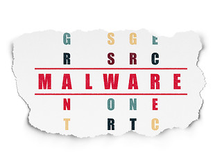 Image showing Safety concept: word Malware in solving Crossword Puzzle