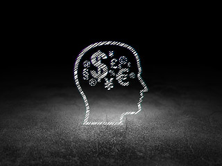 Image showing Advertising concept: Head With Finance Symbol in grunge dark room