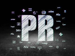 Image showing Marketing concept: PR in grunge dark room