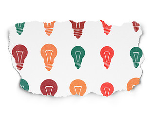 Image showing Finance concept: Light Bulb icons on Torn Paper background