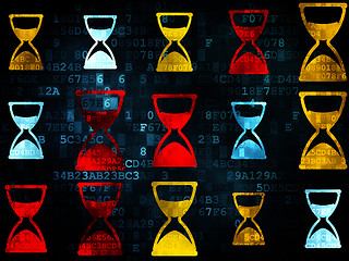 Image showing Time concept: Hourglass icons on Digital background