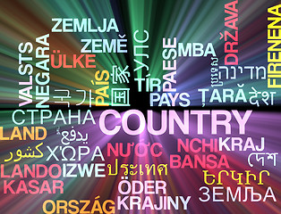 Image showing Country multilanguage wordcloud background concept glowing