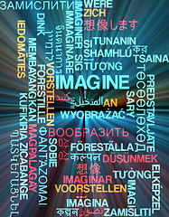 Image showing Imagine multilanguage wordcloud background concept glowing