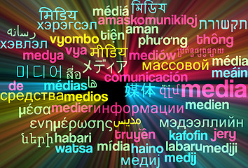 Image showing Media multilanguage wordcloud background concept glowing