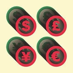 Image showing Vector dollar, euro, yen and pound icons. Signs set. 