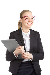 Image showing Funny Businesswoman With Laptop Laughing