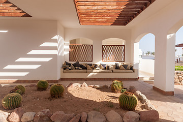 Image showing Seating Area with Sofas and cushions