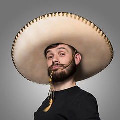 Image showing portrait of funny man in Mexican sombrero