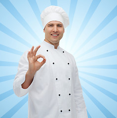 Image showing happy male chef cook showing ok sign