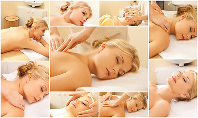 Image showing woman having facial or body massage in spa salon