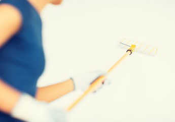 Image showing woman with roller and paint colouring the wall