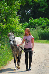 Image showing Girl walk pony