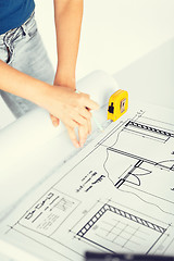 Image showing architect drawing on blueprint