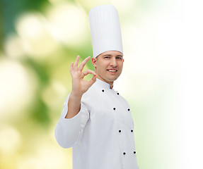 Image showing happy male chef cook showing ok sign