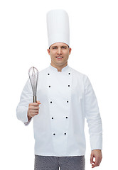 Image showing happy male chef cook with whisk