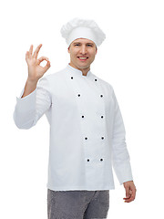 Image showing happy male chef cook showing ok sign