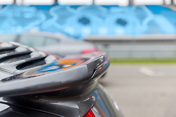 Image showing close up of car spoiler on speedway at stadium