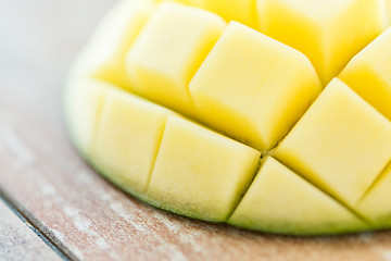 Image showing close up of ripe mango slice on table