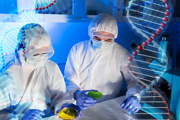 Image showing close up of scientists with test samples in lab