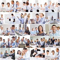 Image showing collage with many business people in office