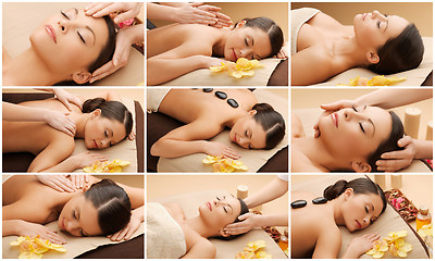 Image showing woman having facial or body massage in spa salon