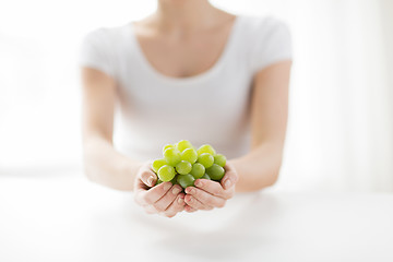 Image showing close up of woman hands holding green grape bunch