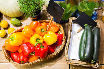 Image showing vegetables in baskets with nameplates at market