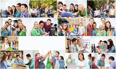 Image showing collage with many pictures of college students