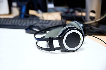 Image showing headphones at recording studio or radio station