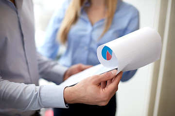 Image showing close up of business team looking at clipboard