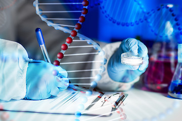 Image showing close up of scientist writing test results in lab