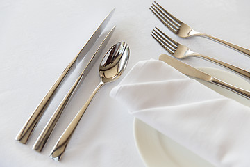 Image showing close up of cutlery set on table