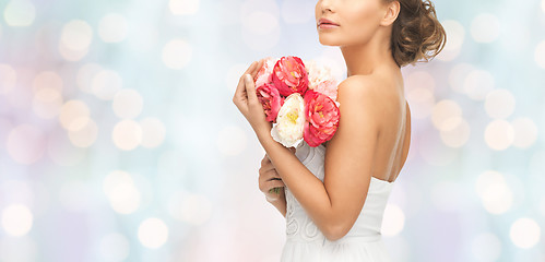 Image showing bride or woman with bouquet of flowers