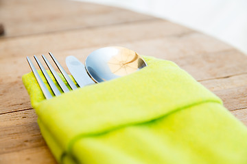 Image showing close up of cutlery set on table