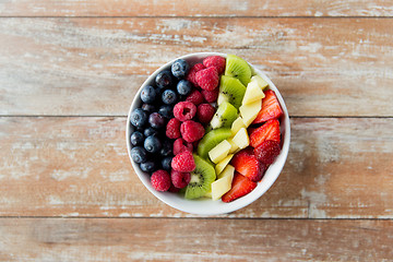 Image showing close up of fruits and berries in bowl on table