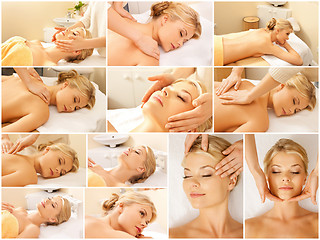 Image showing woman having facial or body massage in spa salon